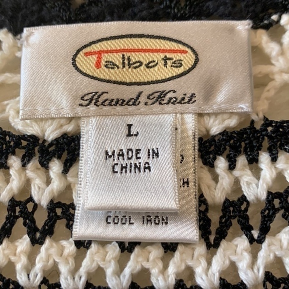Talbots vintage 90’s hand knit crochet open cardigan sweater L - Picture 3 of 6